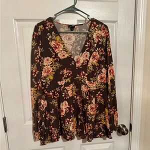 Torrid Floral Blouse - Brown and Pink